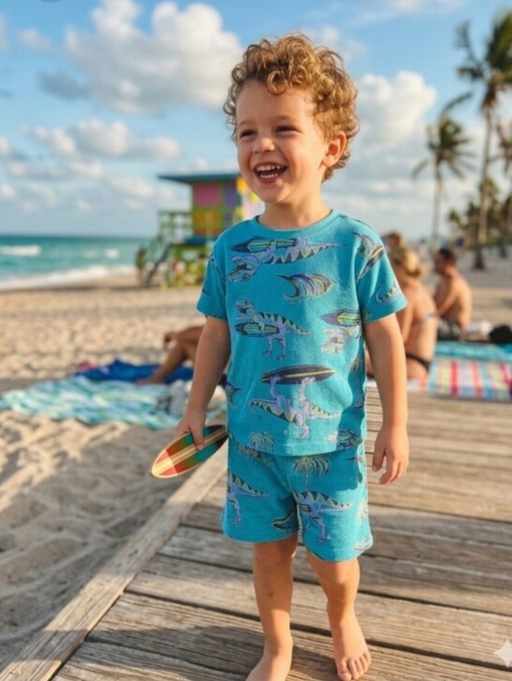 wonder nation Light Blue Dinosaur Surf Short Pajama Set